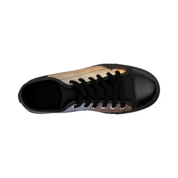 A top view of the shoes on a person.
