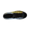 A top view of the shoes on a person.