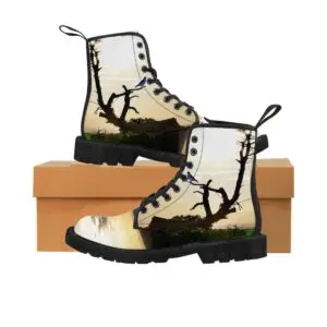 A pair of boots sitting on top of a box.