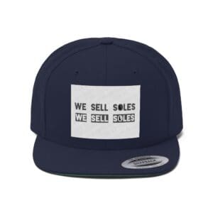 Navy snapback hat with white printed logo