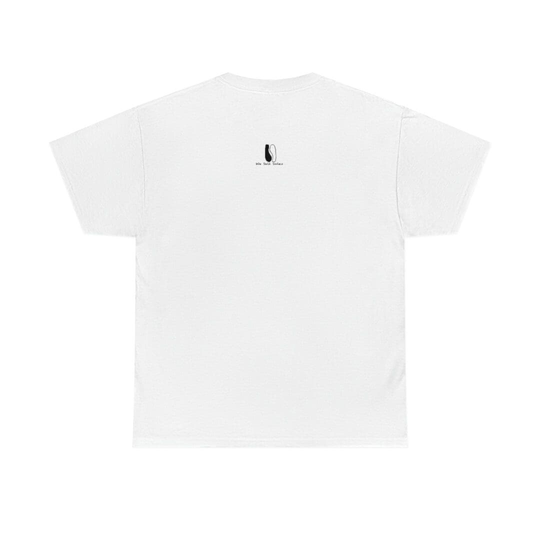 White tee back with small yin-yang logo