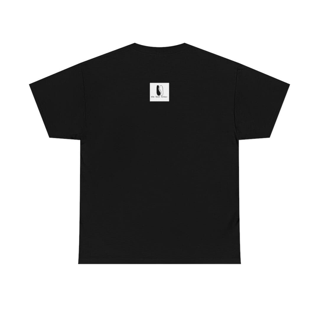 A black t-shirt with a picture of a person.