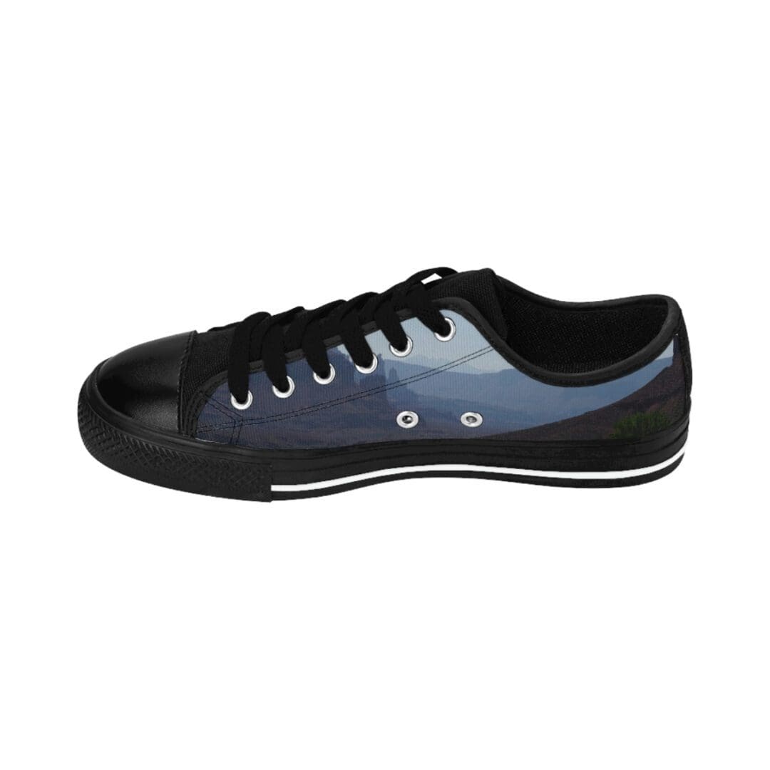 Black low-top sneaker with blue side panel