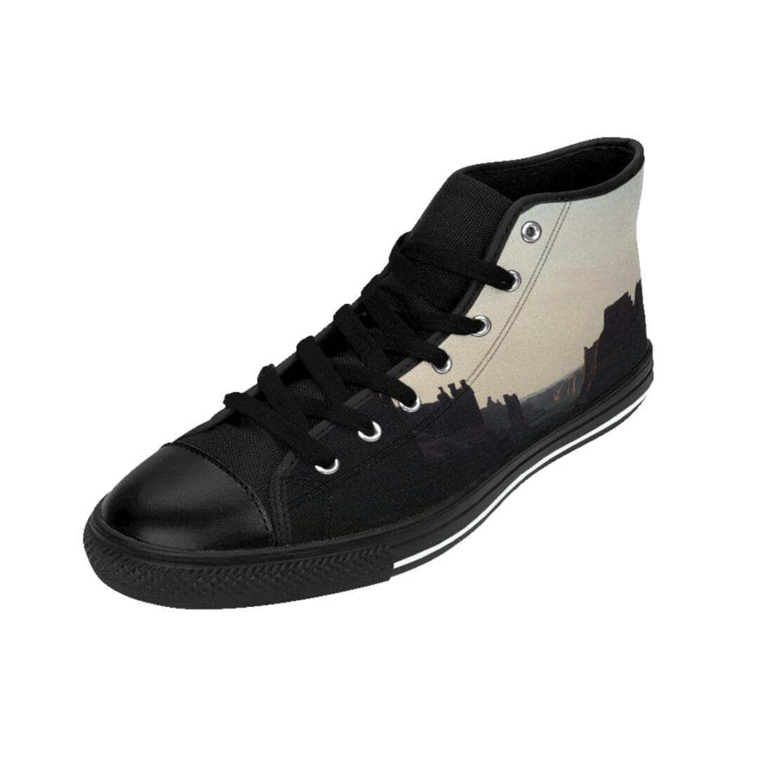 Black high-top sneaker with tree skyline