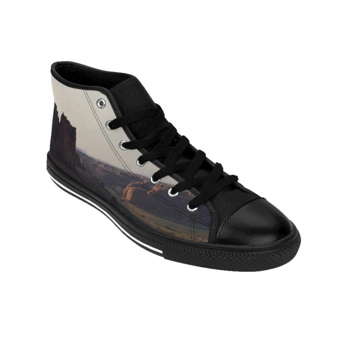 High-top shoe with painted canyon scene