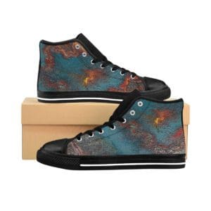 Teal and rust abstract high-top sneakers