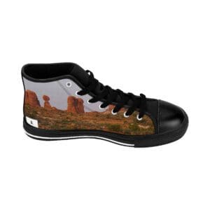 High-top sneaker with red rock formations