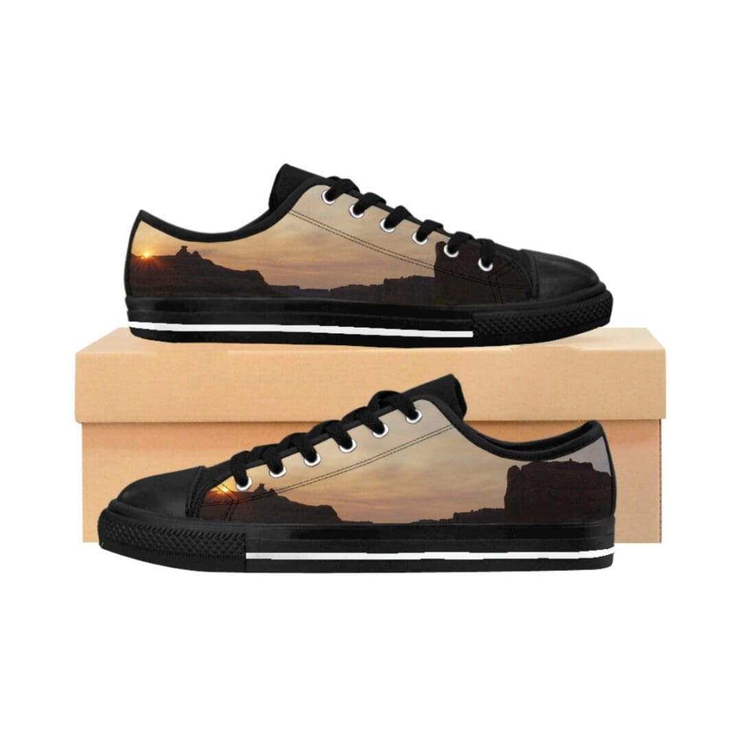 Sunset landscape printed on black sneakers