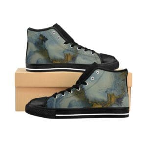 High-top sneakers with blue marble print