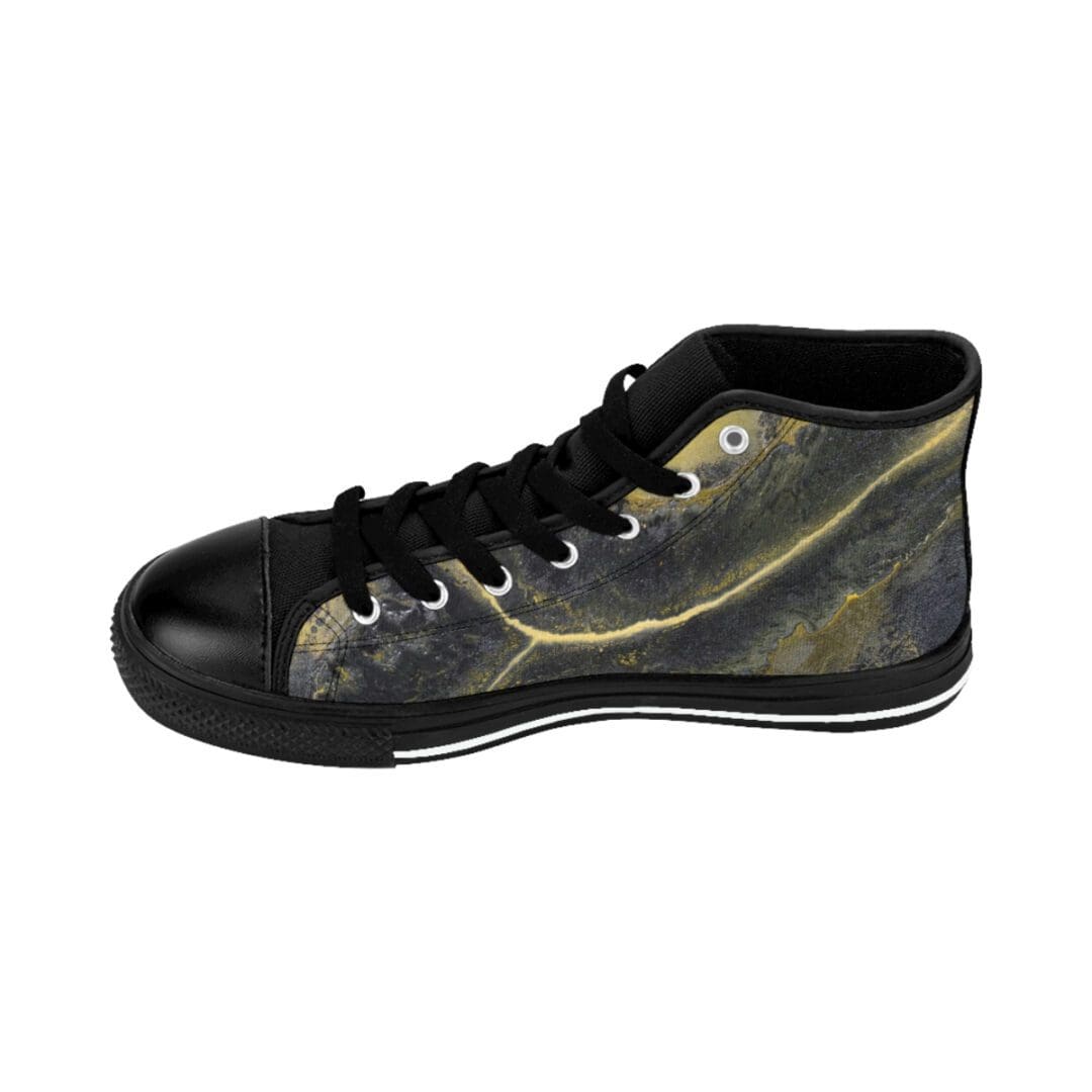 Black high-top sneakers with gold marble veins