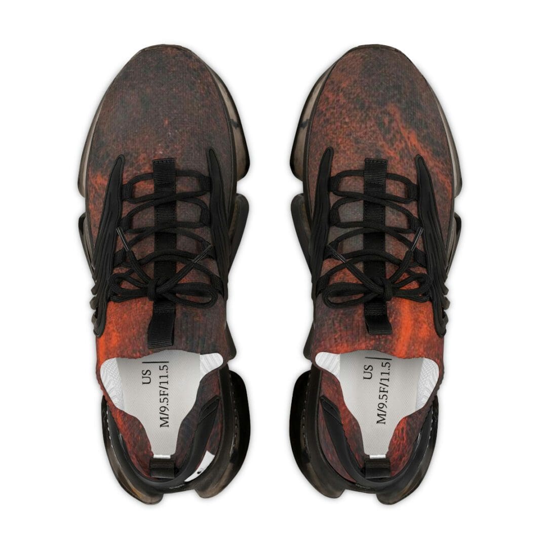 Top view rust patterned sneakers with black laces