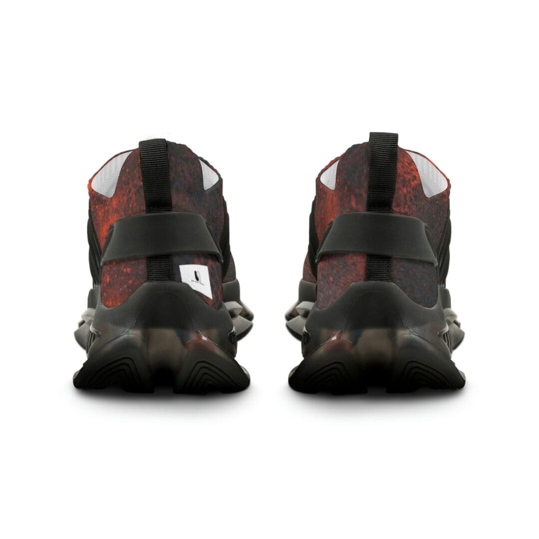 Rear view red black athletic shoes