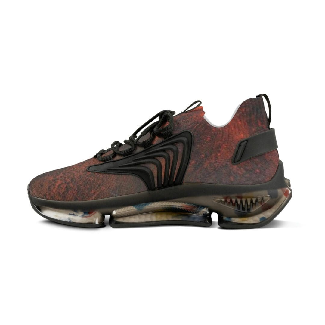 Red marbled sneaker with sculpted black overlays