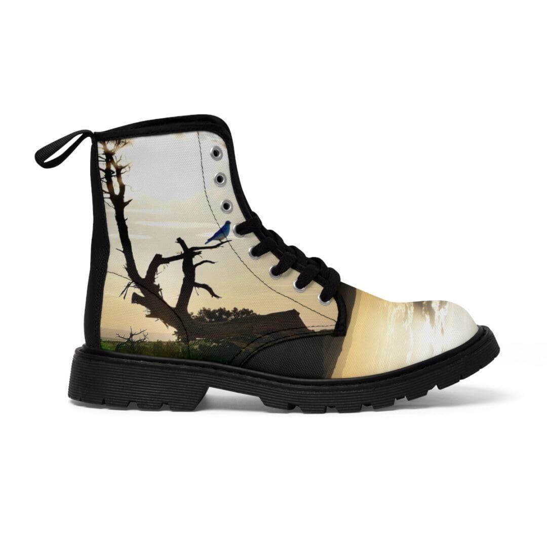 Canvas ankle boot with silhouetted tree design