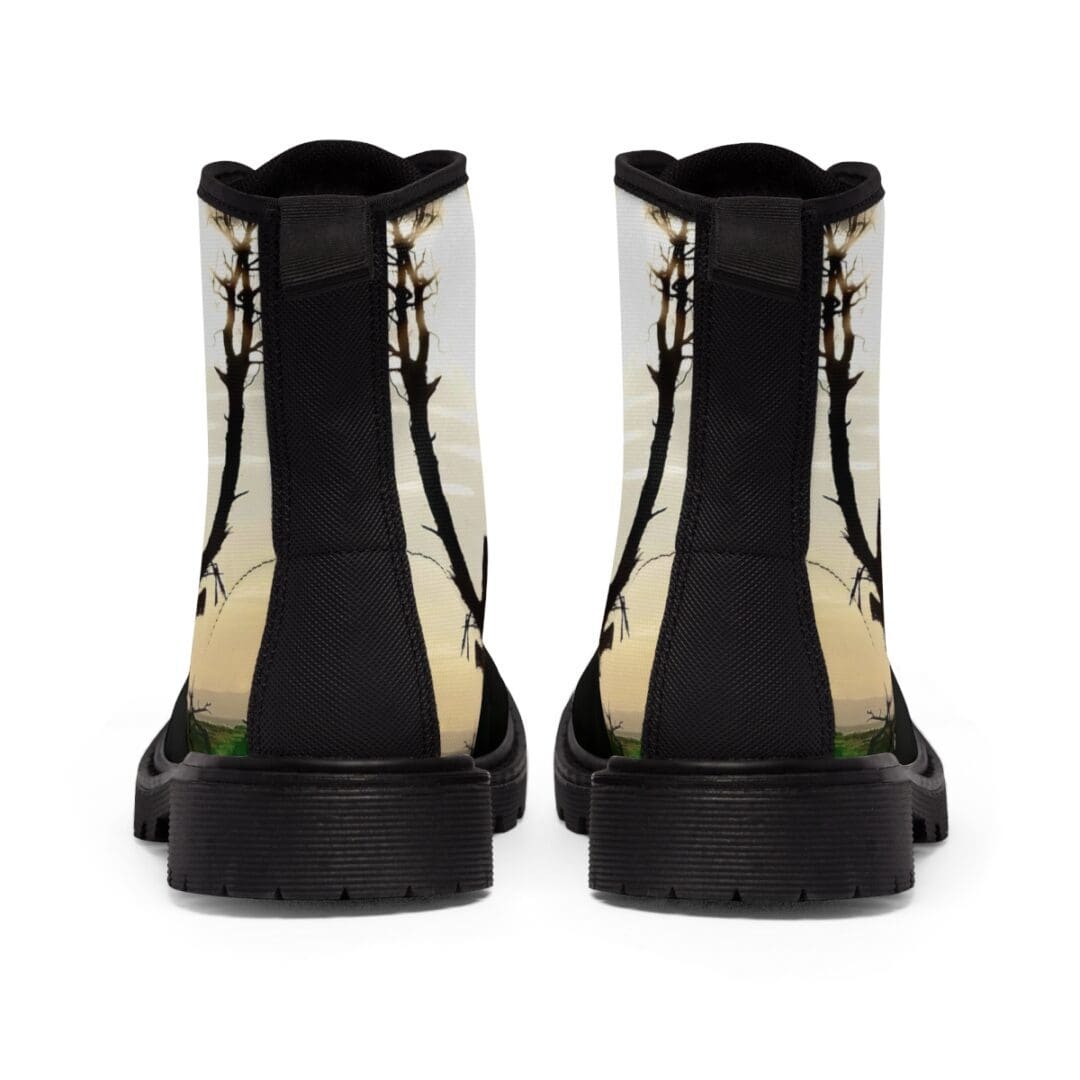 A pair of boots that are on the ground
