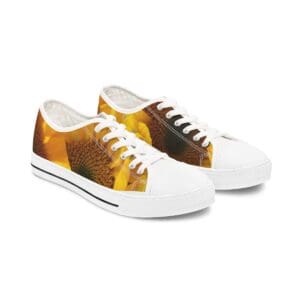 White sneakers with sunflower center print